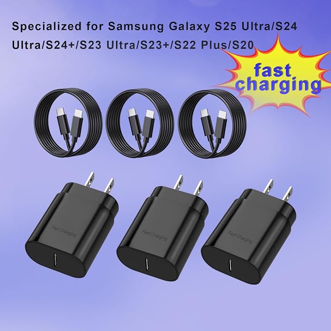 Type C Charger, 25W Type C Fast Charging Block, with USB C Charger Cable Compatible Galaxy S24/S23/S22/S22 Ultra/ S21/S21 Ultra/S20/ S20 Plus/ S20 Ultra/ S10/ S10e/ S10 Plus - Image 2