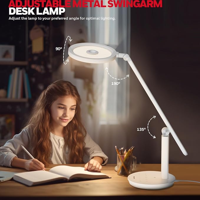 Honeywell H6 Desk Lamp for Home Office, Dimmable Reading Table Light, White | Sunturalux CRI≥97, RG0 Low Blue Light, Flicker-Free, 800LM Dimmable with Timer for Webcam, Study, Office & Bedroom - Image 6