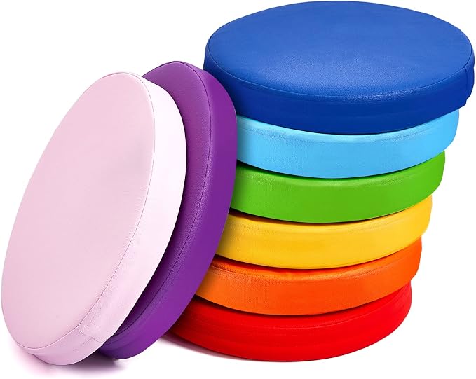 Juexica 8 Pcs Floor Cushions Kids,Classic Color,13.8 X 13.8 X 2 Inch | Extra Thick 2" Flexible Seating Classroom, Assorted Colored Floor Pillow, Soft Round Cushions for Kids Students Office School by Juexica