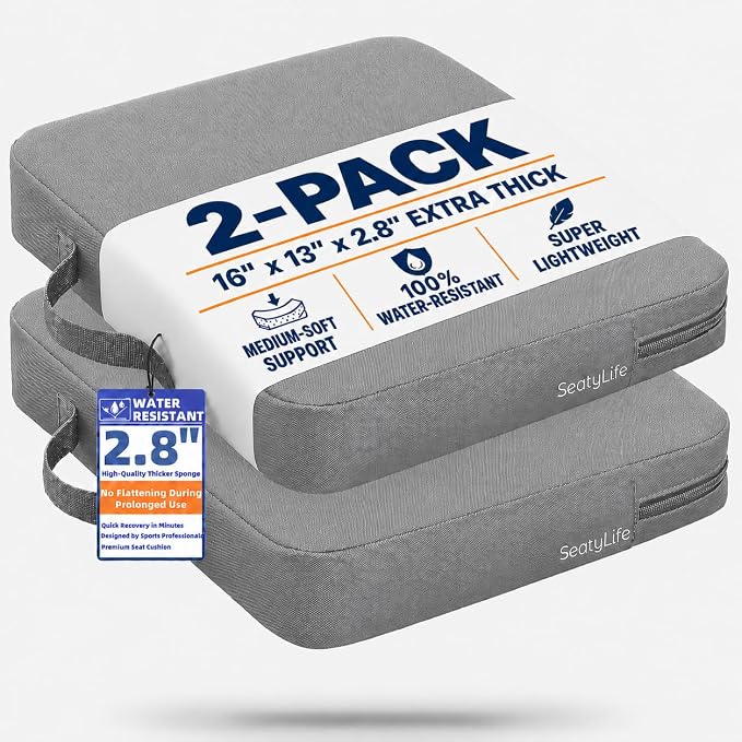 Extra Thick Stadium Seat Cushion - Bleacher Seat Cushion, Stadium Cushion | Waterproof, 2.8" Bleacher Cushions for Adults, Lightweight Stadium Seat Pad, 2-Pack Gray Portable Seat Cushion with Handle by Unknown