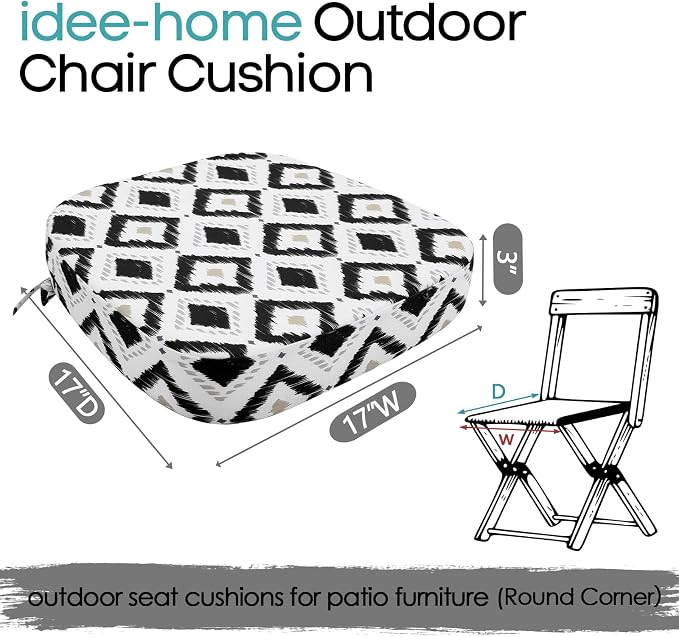 idee-home Outdoor Chair Cushions Set of 2, 17" x 17" D-Shaped | Thick Outdoor Seat Cushions Waterproof Patio Furniture with Ties Dining Pads - Image 8