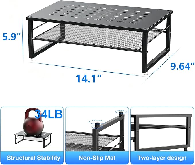 gianotter 2-Tier Metal Monitor Stand Riser | Desk Organizers and Accessories, Desk Organizer for Monitor, Office Desk Storage Organizer for Office Supplies (Black) - Image 5