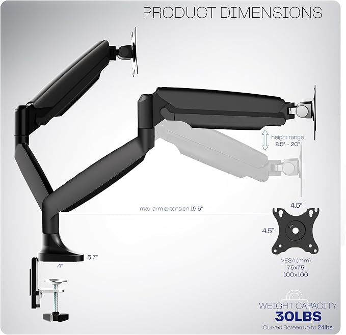 VIVO Premium Aluminum Heavy Duty Dual Monitor Arm for Ultrawide Monitors up to 40 inches and 30 lbs Each, Desk Mount Stand, Pneumatic Height, Max VESA 100x100, Black, STAND-V220Q - Image 3