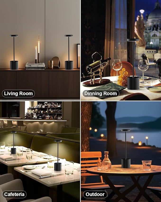 Swinerton Black Cordless Table Lamp, Rechargeable 5000mAh Battery Powered Wireless Table Light, 3 Color Dimmable Lighting, Patio Outdoor Table Lamp, Bedside Night Lamp, Ambient Light for Dining - Image 7