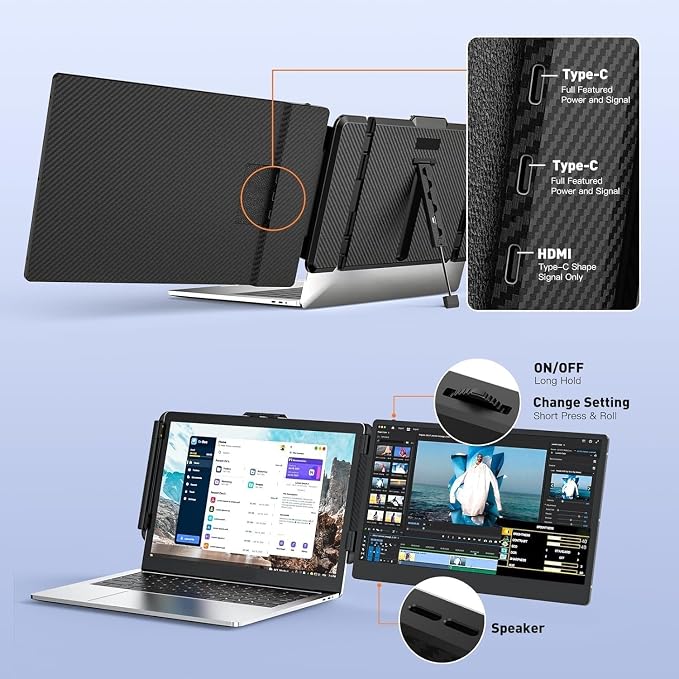 Laptop Screen Extender 14-inch, 1080P FHD Portable Monitor, Type-C/HDMI/USB-A Plug & Play, Laptop Monitor Extender fits Laptops with Screen up to 15.35" Wide, Compatible with Windows, Mac, Chrome - Image 7