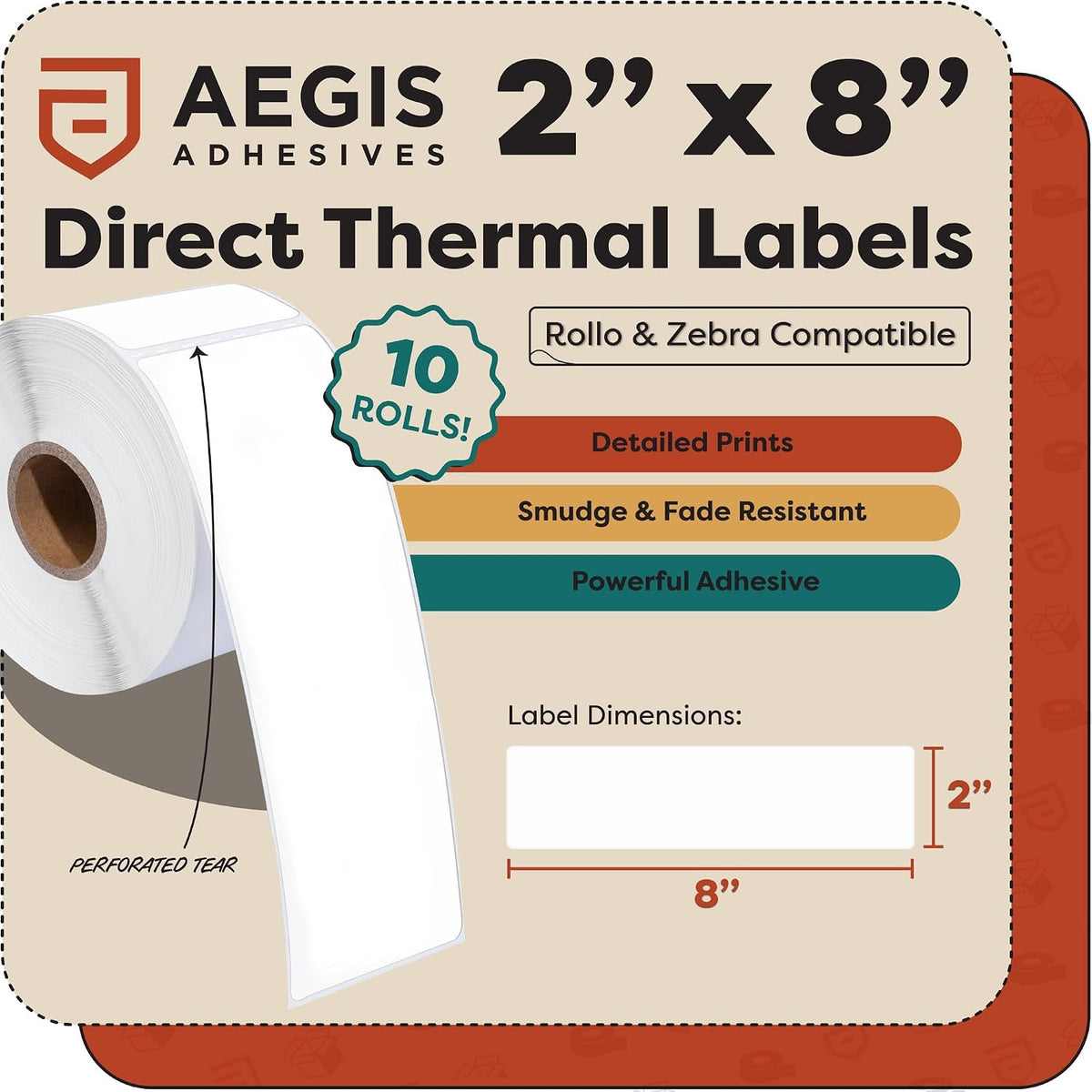 2" X 8" Direct Thermal Labels (2500 Count, 10 Rolls) - Long - Image 2