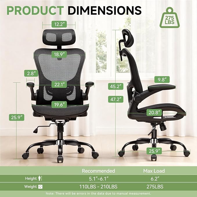 GTPLAYER Office Chair, Home Ergonomic Desk Chair with High Back Mesh, Mesh Office Computer Desk Chairs with Adjustable Lumbar Support, Rolling Work Swivel Task Chairs with 3D Armrests and Headrest - Image 3