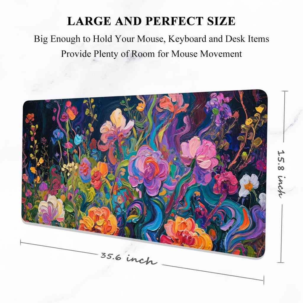 Desk Mat, Ultra Large Mouse Pad, XXL Gaming Mousepad, Pretty Desk Pad, Big Extended Full Size Desktop Desk Matt for Keyboard, Laptop & Computer, 35.5 x 15.7 in, Colorful Flowers - Image 2