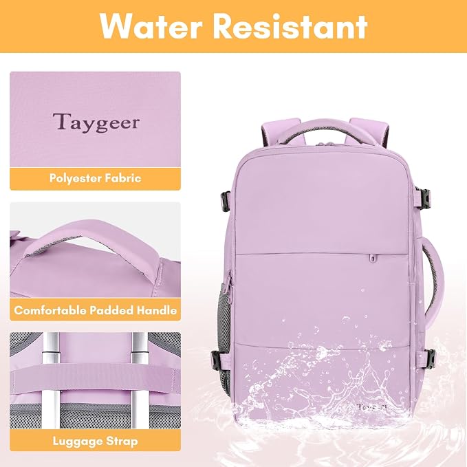 Taygeer Travel Backpack for Men Women, TSA Friendly Mochila for Business | Airline Approved Underseat Personal Item Bag with 17.3" Laptop Compartment, Carry On Bag for Weekend Hiking, Orchid Purple - Image 7