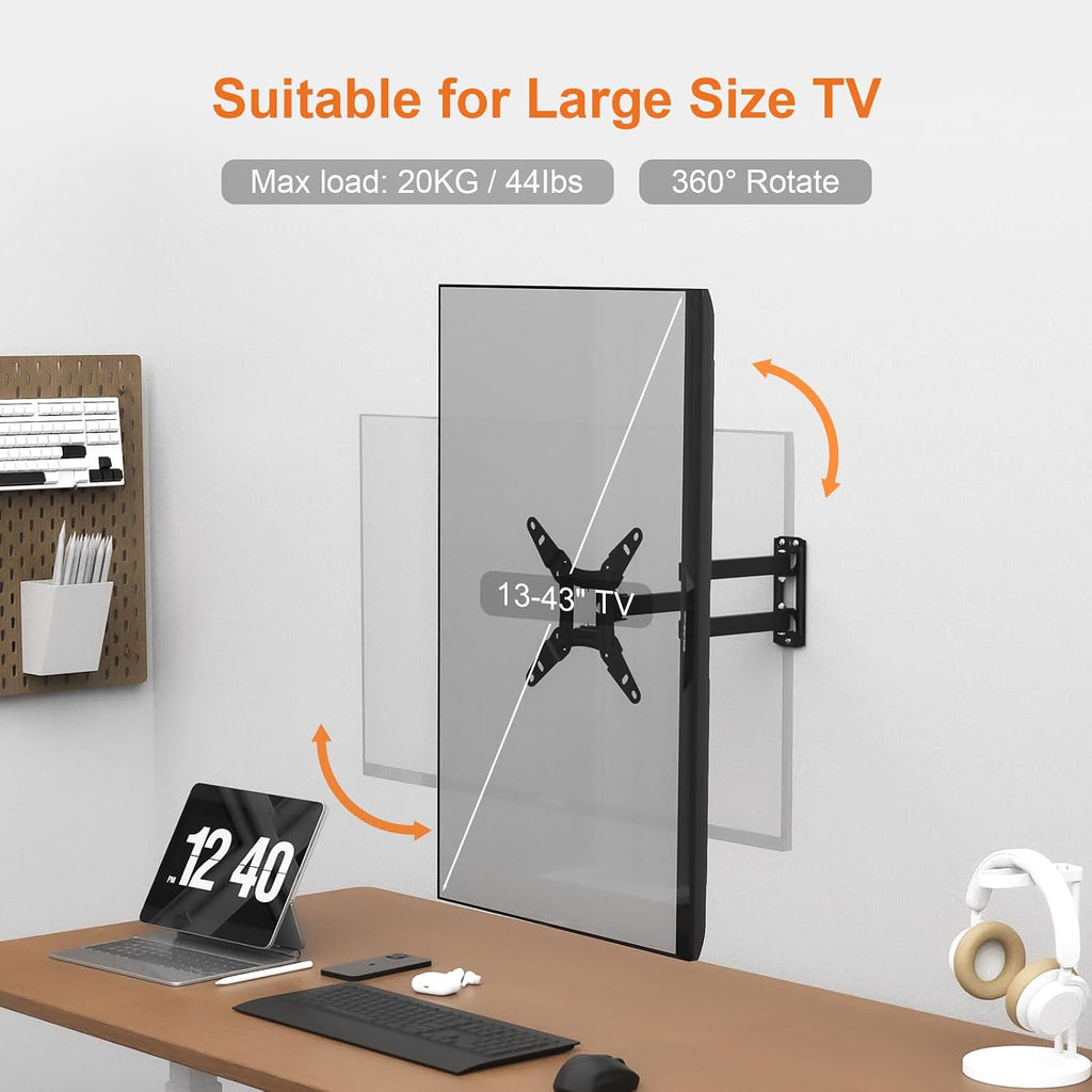 GRIFEMA Full Motion TV Wall Mount for 13-43 in TVs or Monitor, Swivel Tilt - Image 4