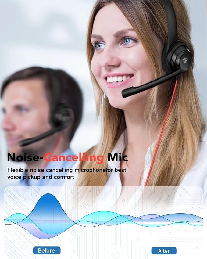 NUBWO HW02 USB Headset with Microphone Noise Cancelling &in-line Control, Ultra Comfort Computer Headset for Laptop pc, On-Ear Wired Office Call Center Headset for Boom Skype Webinars (USB-A) | USB-A - Ultra Comfort Computer Headset for Laptop pc, On-E... - Image 3