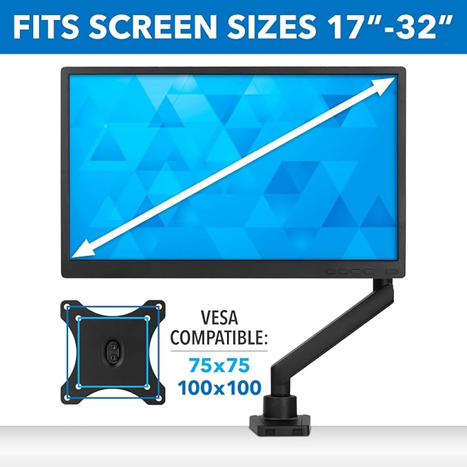 Mount-It! Single Monitor Desk Mount, Top-Mount Arm, 17-32" Screens | Full Motion Tilt Swivel Rotate, Holds up to 17.6 lbs, VESA 75x75/100x100, C-Clamp & Grommet Base, Height Adjustable - Image 6