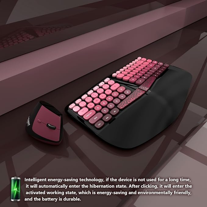 Ergonomic Wireless Keyboard and Mouse Set with Wrist Rest, Compact 85-Key Keyboard, No Independent Numeric Keypad, Black and Red Gradient - Image 3
