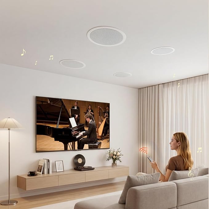 VEVOR Bluetooth Ceiling Speakers, 6.5", in Ceiling & in-Wall Speaker System with Amplifier, 2-Way, for Damp and Humid Placement, Home Theater, Covered Outdoor Patio and Flush Mount Wired, 4 Speakers - Image 9