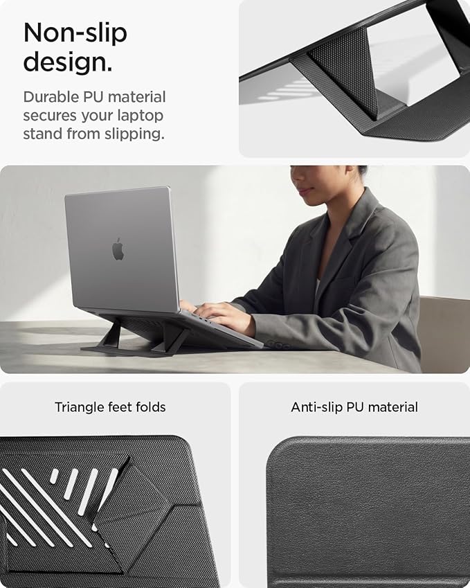 Spigen Slim Fold Portable Laptop Stand Foldable | Ergonomic Angle Lift Anti-Slip for MacBook Neo, MacBook Air, MacBook Pro 11"-14" and More - Black - Image 3