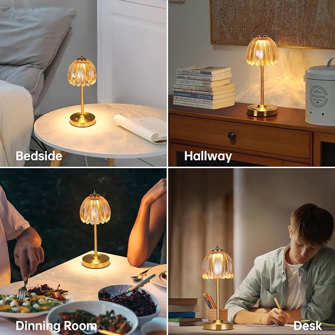 Shenmoyl Set of 2 Tulip Table Lamp with 5000mAh Battery & Touch Control, Cordless Table Lamp with 3 Colors, Dimmable Rechargeable Table Lamps for Bedroom, Living Room, Entryways (Amber Tulip) - Image 6
