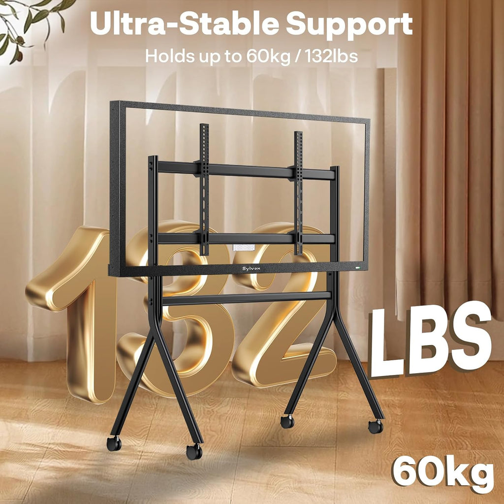 Sylvox TV Floor Stand for 65-75 Inch TVs, Heavy Duty Rolling TV Stand Max Load 132LBS/60kg, Mobile TV Cart with Lockable Wheels, Universal Flat/Curved Screen Mount, VESA 200x200 to 1200x600mm - Image 3