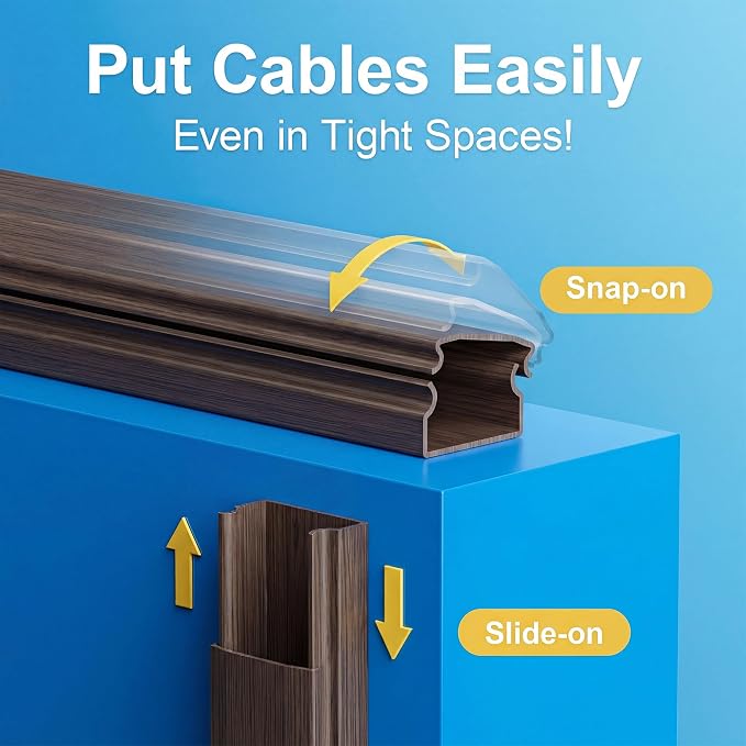 Yecaye TV Cord Hider, 42in Cord Cover Wall, W1.18in H0.6in, Darkwood | Large Cable Hider, Wire Covers for 4 Cords, Cable Raceway Wire Hiders for TV on Wall, Cable Cover Cord Concealer - Image 7