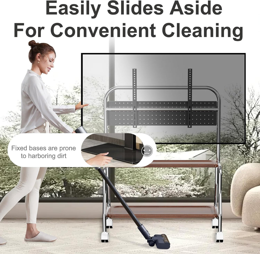 Easel Rolling TV Stand for 32-75" TVs, Stainless Steel TV Cart with Shelf - Image 8