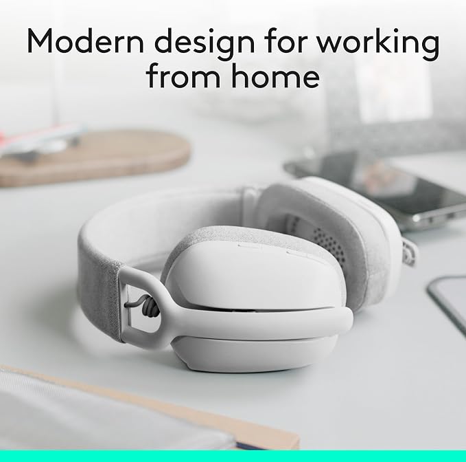 Logitech Zone Vibe 100 Wireless Over Ear Headphones - Off White | Lightweight, over ear, advanced multipoint Bluetooth, works with Teams, Google Meet, Zoom, Mac/PC - Image 3