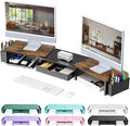 gianotter Dual Monitor Stand Riser With Drawer and 2 Pen Holders | Wood Computer Monitor Stand Desk Organizer and Accessories Desk Shelf for Top of Desk (Wood) by gianotter