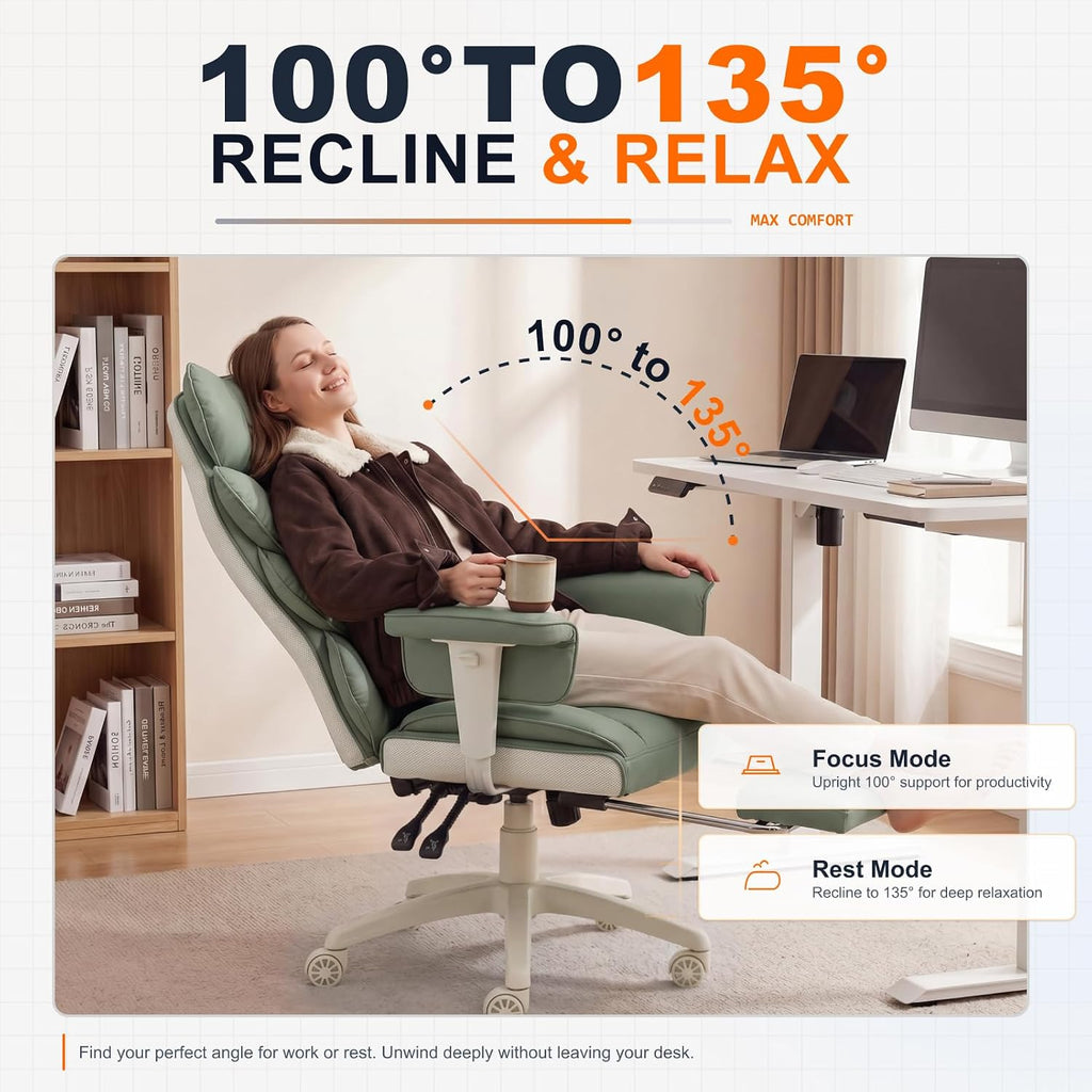 Dowinx Big and Tall Office Chair with Pocket Spring Cushion,High Back Computer Gaming Chairs with Adjustable Armrests,Executive Desk Chairs with Lumbar Support and Footrest,PU-Green - Image 7