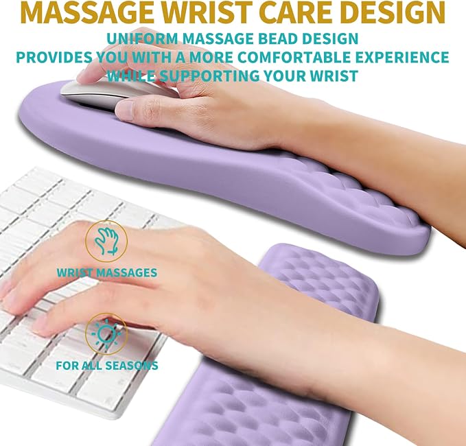 Hokafenle 2 in 1 Ergonomic Mouse Pad Wrist Support & Wrist Rest for Computer Keyboard Set, with Relieve Carpal Tunnel Pain Massage Bulge and Full Memory Gel Design (2In1 Set, Lavender) - Image 4