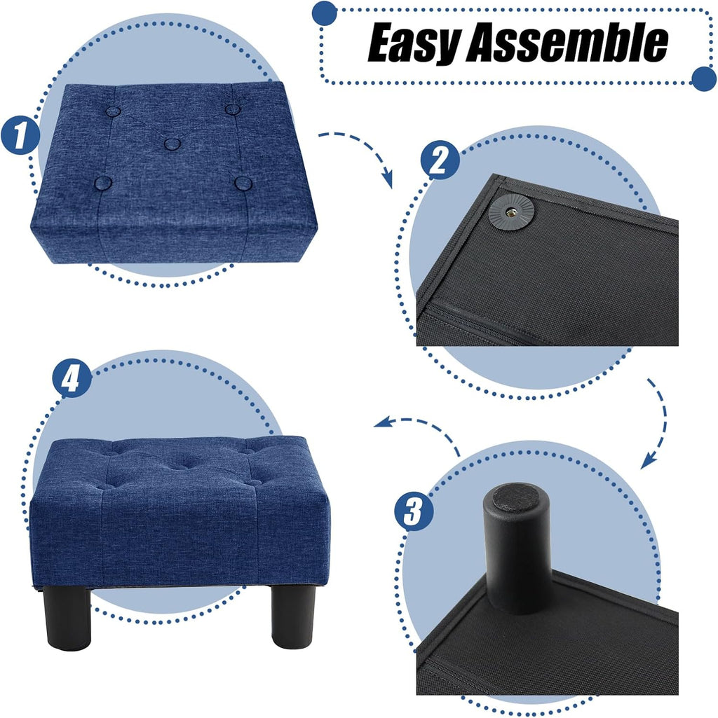 BRIAN & DANY Small Foot Stool, Linen Foot Stools with Legs, Stable Small Footstool for Living Room, Blue - Image 5