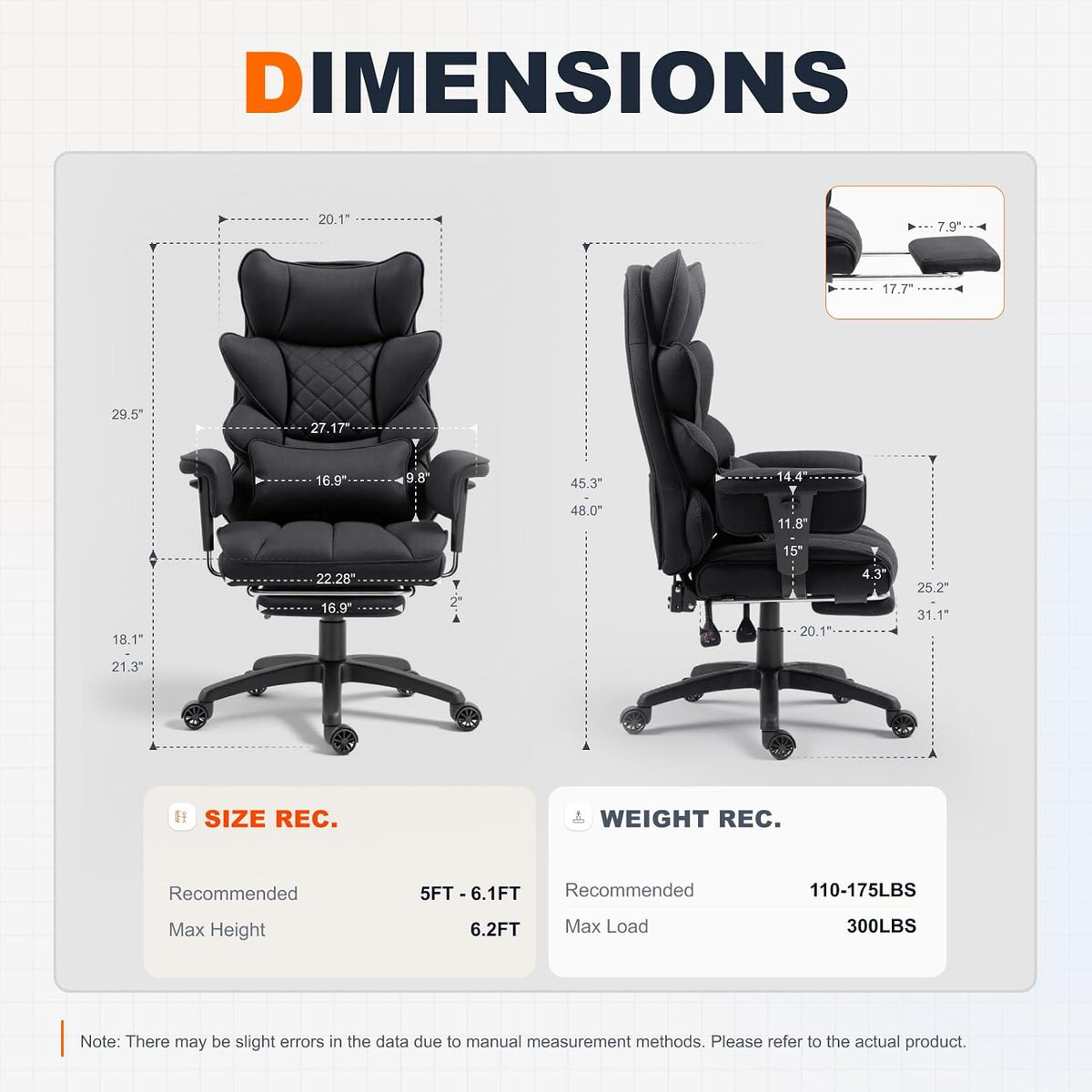 Dowinx Big and Tall Office Chair with Pocket Spring Cushion,High Back Computer Gaming Chairs with Adjustable Armrests,Executive Desk Chairs with Lumbar Support and Footrest,Cloth-Black - Image 3