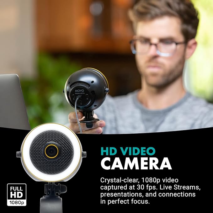 Movo WebMic HD Pro All-in-One Webcam with Microphone and Ring Light- 1080p HD Camera, Pro Cardioid Condenser Microphone, LED Ring Light -HD Webcam for Streaming, Video Conferencing, Recording, Gaming - Image 4