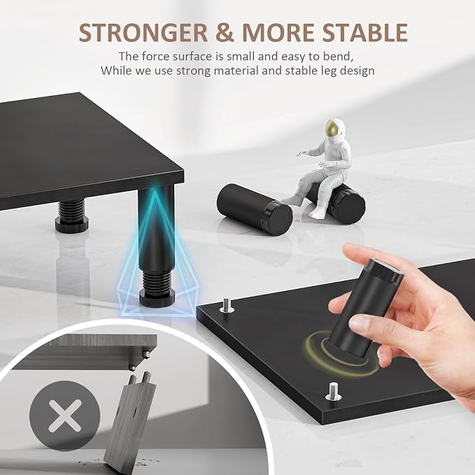 Dual Monitor Stand Riser, Monitor Stand with Adjustable Height Steel leg, Wood Monitor Stand for Desk, Monitor Riser for 2 Monitors with Storage Space Black - Image 4
