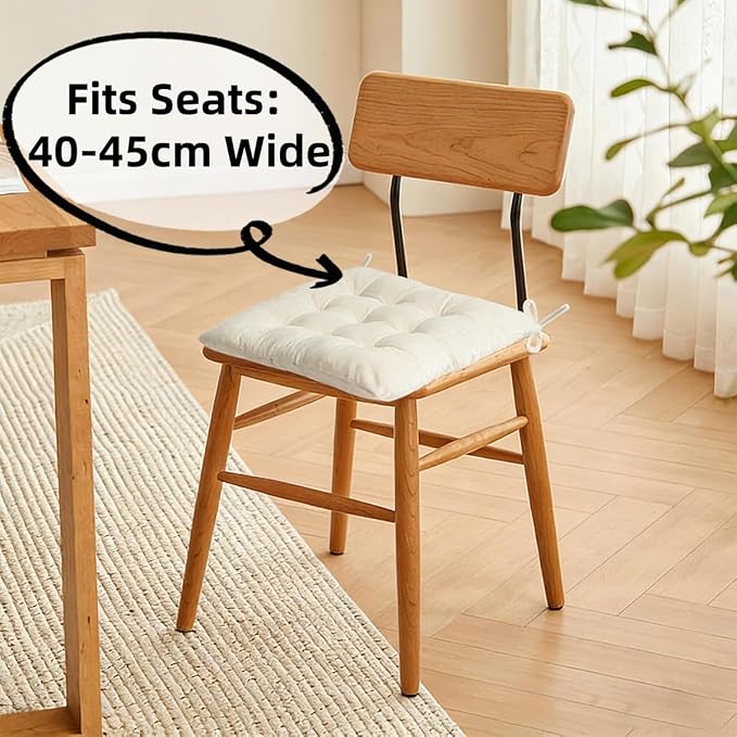 6 Pack Square Seat Cushion Chair Pads for Kitchen Dining Chairs, Soft Comfort Velvet Chair Mat Pillow Cushions with Ties for Office Desk Living Room Tatami 15.5", Ivory - Image 6