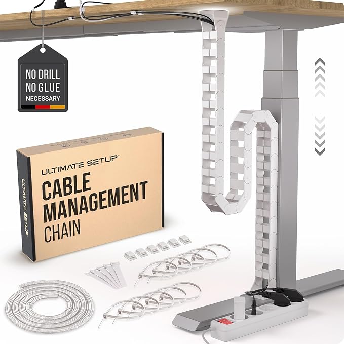 Under Desk Cable Management Vertebrae - Perfect for Sit Stand Desk - White, 133 cm by UltimateSetup