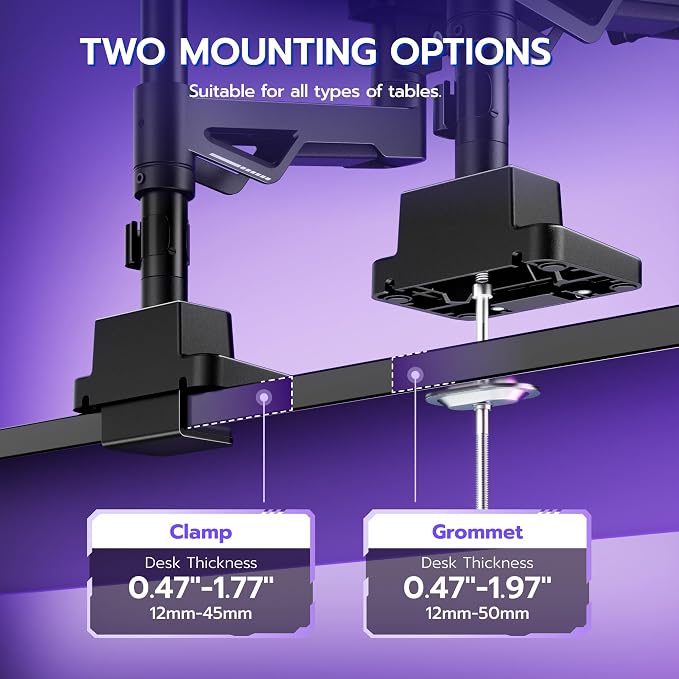 ARES WING Heavy-Duty Gas Spring Dual Ultrawide Monitor Arm57 60Lbs USB VESA | Height Adjustable & Extendable,Built-in USB Port,60Lbs Per Screen, Multi VESA Fit, Clamp & Grommet Base For Ultrawide Screens - Image 8