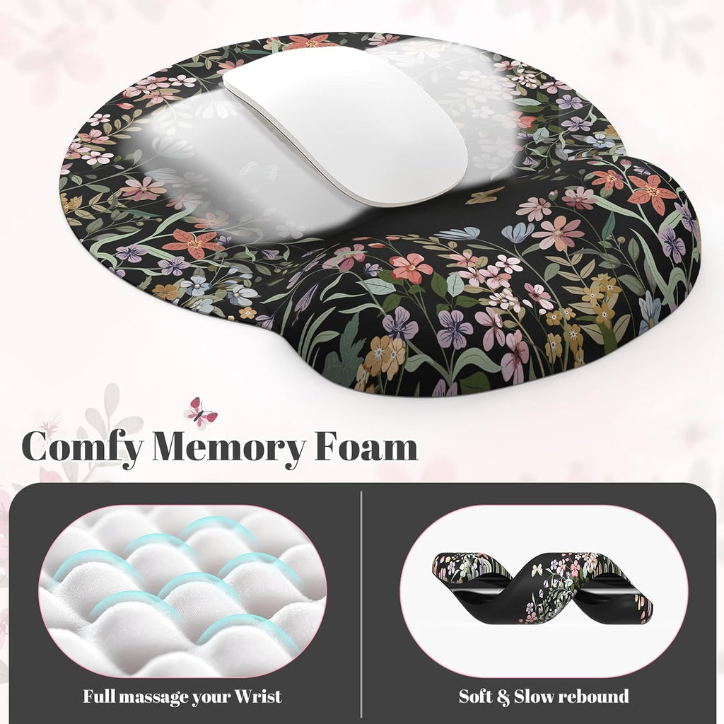 iLeadon Cute Desk Mat Set, Scalloped Floral Desk Mat Keyboard Mouse Pad Set - Image 4