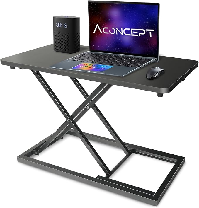 Aconcept Extra-Slim 24 x 14 inch Black Lift Standing Desk Converter, Manual Adjustable Height Sit Stand up Desk Riser, Compact for Monitor or Laptop Workstation by Aconcept