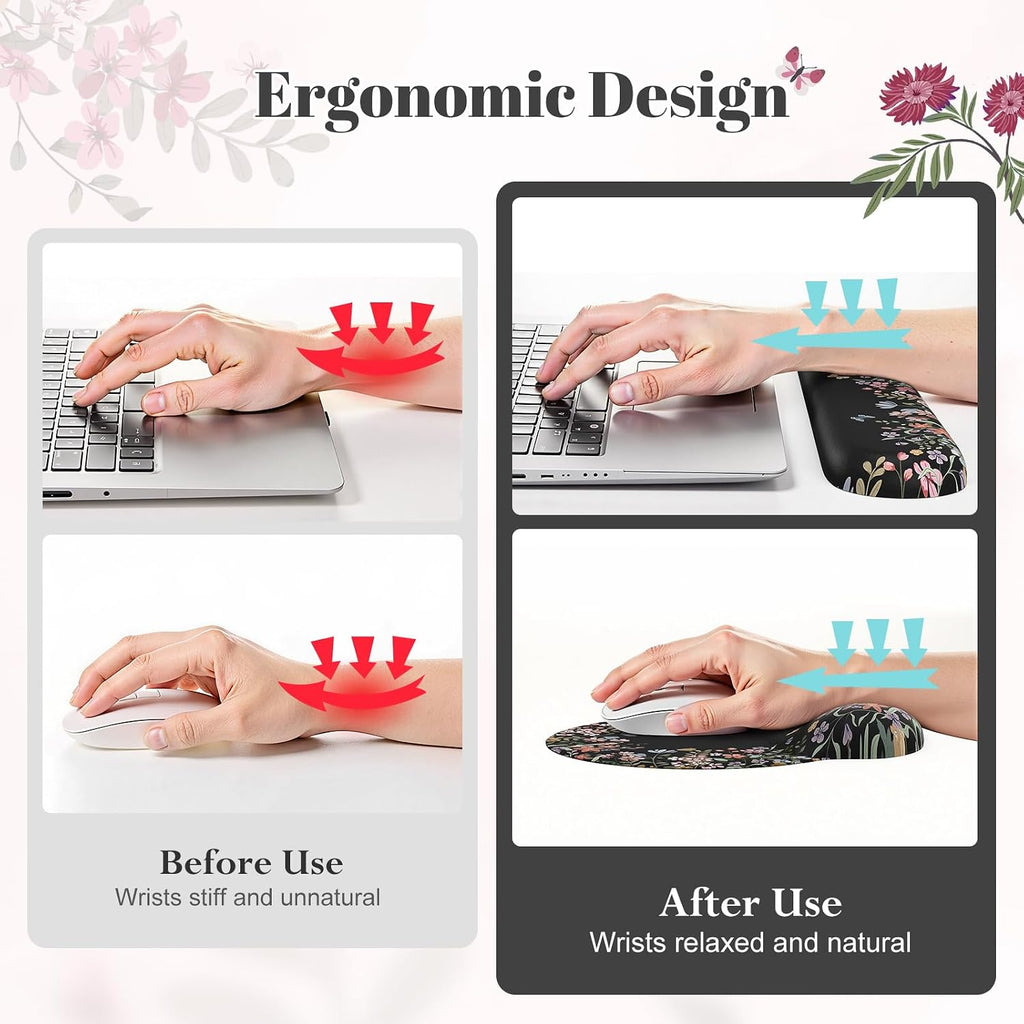 iLeadon Cute Desk Mat Set, Scalloped Floral Desk Mat Keyboard Mouse Pad Set - Image 3