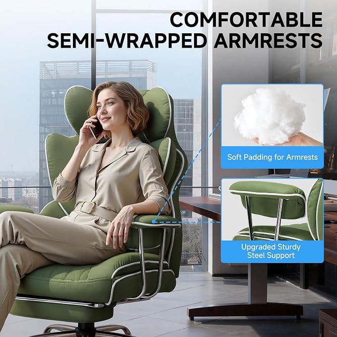 GTPLAYER Gaming Chair,Office Chair with Pocket Spring Lumbar Support, Ergonomic Comfortable Wide Office Desk Computer Chair with Outward Fixed Soft Armrests and Footrest (Fabric, Green) - Image 5