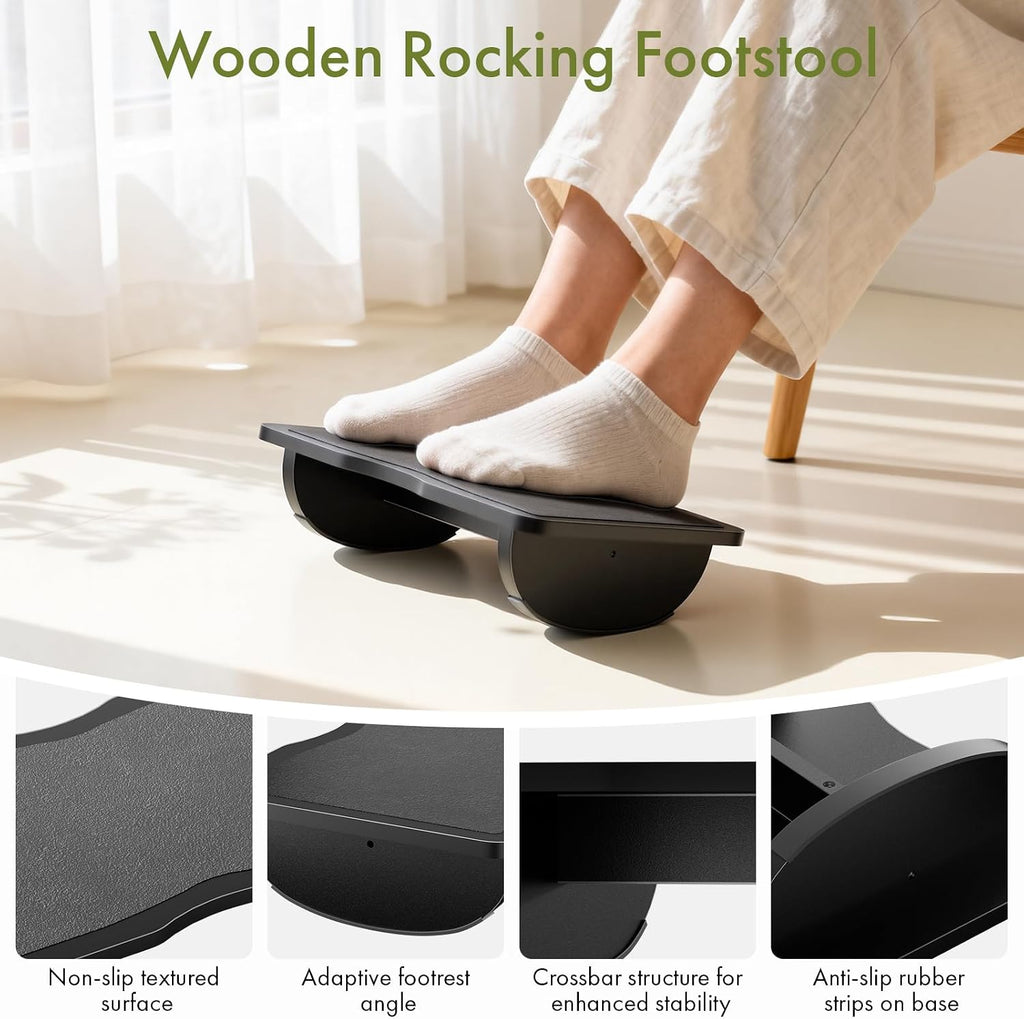 Ergonomic Wooden Foot Rest for Under Desk at Work (Black) - Image 4