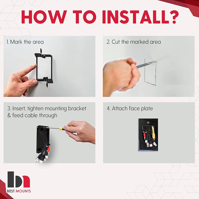 1 Pack Wall Plate Cable Pass Through with Bracket - In Wall Cable Management Kit - Recessed Cable Wall Plate Pair with Single Gang Low Voltage Mounting Bracket - Decorator Cover for Low Voltage Cables - Image 7