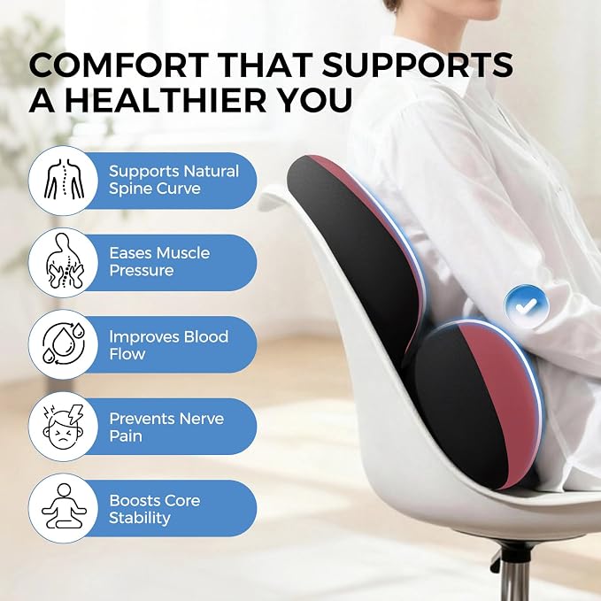 BEBAS Ergonomic Memory Foam Lumbar Support Pillow for Car, Red | Zoned Pressure Relief for Back Support, Lumbar Cushion with Fixed Ring, Breathable Washable Cover, Fits for Driving & Office - Image 8