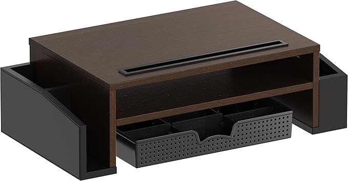 Simple Houseware Desk Monitor Stand Riser w/ Adjustable Tray, Espresso | Built-In Tablet Slot and Side Storage - Image 6