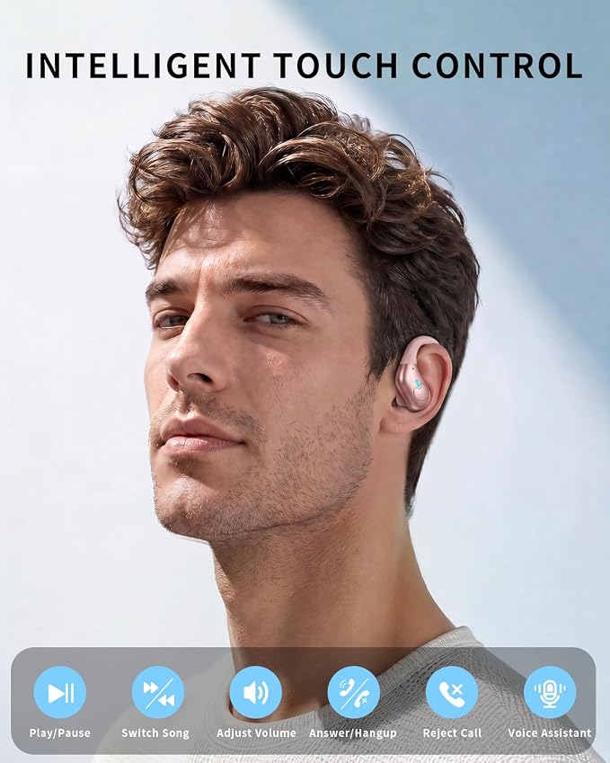 Active Noise Cancelling Ear Buds Wireless Earbuds 90H Playtime Bluetooth Headphones Stereo Bass Over-Ear Hooks Earphones with Power Display Case IPX7 Waterproof Headset for Workout/Running, Rose Gold - Image 8
