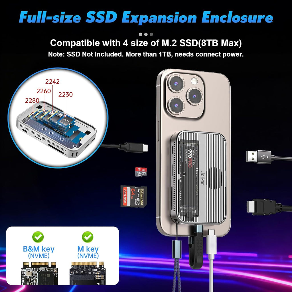10gbps Magnetic Docking Station, USB C Hub with NVMe M.2 SSD Enclosure for iPhone 17/16/15 Pro/Pro Max/Plus with Cooling Fan, Support SSD Size 2230/2242/2260/2280 B+M M-Key - Image 5