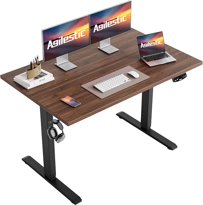 Agilestic Electric Height Adjustable Standing Desk, 55 Inch, Dark Walnut | Smooth Height Adjustment, Memory Presets, Hooks, Stable Steel Frame,154 lbs Capacity, Easy Assembly, Splice Board by Agilestic