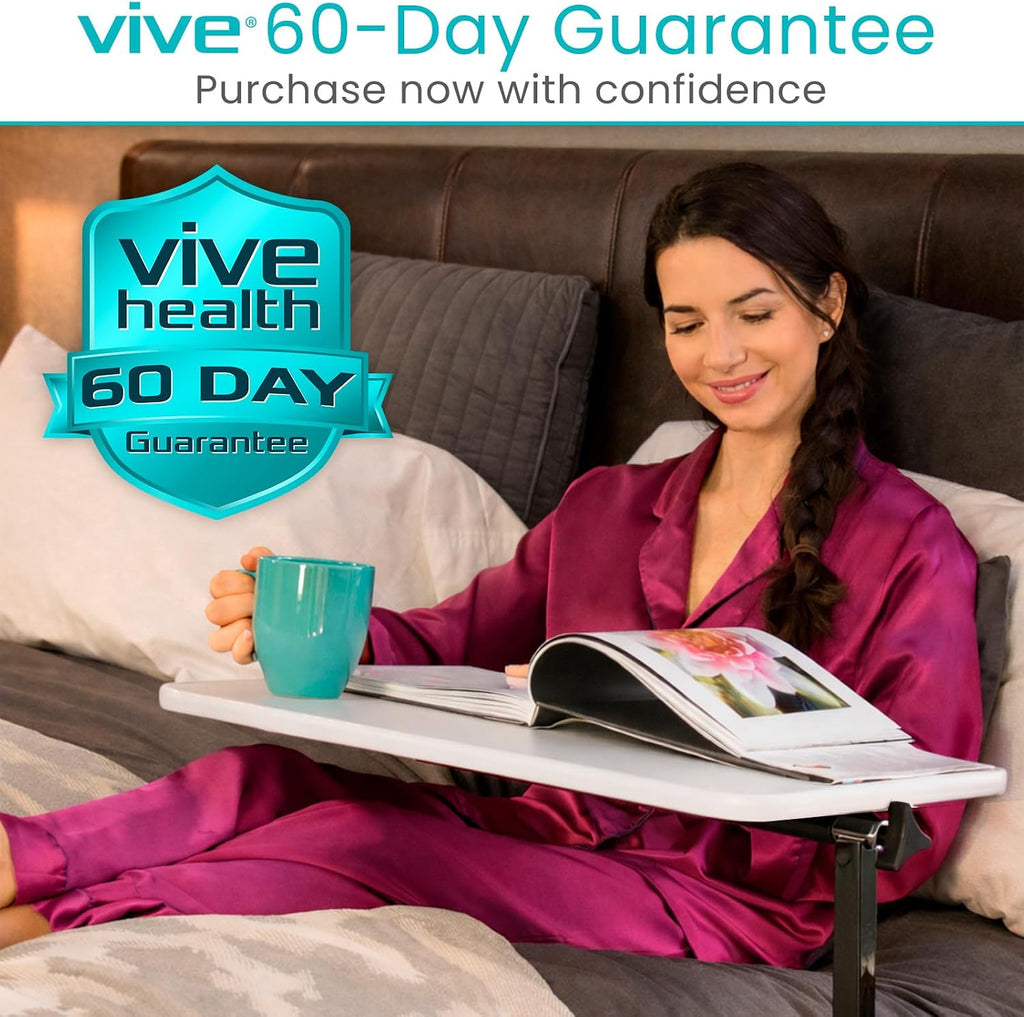 Vive Overbed Hospital Bed Table for Home Use - Adjustable Swivel Wheels - Image 10