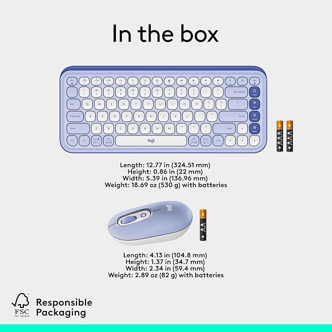 Logitech POP ICON Combo Wireless Bluetooth Keyboard and Mouse - Lilac | Comfortable typing, programmable keys and buttons, Easy-Switch up to 3 devices - Image 10