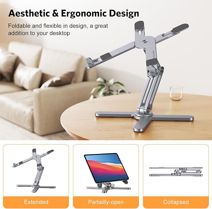 OMOTON LA10 360° Rotating Laptop Stand Riser Foldable for Desk, Space Grey | Aluminium Aolly, Adjustable Height Angles, Collaborative Work, Easy Storage, Fits Laptops up to 17", for MacBook Pro/Air HP - Image 3