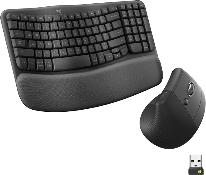 Logitech Wave Keys Keyboard & Lift Mouse Ergonomic Combo - Graphite | Cushioned palm rest, Easy-Switch technology, wireless Bluetooth, multi-OS compatible with Windows and Mac by Unknown