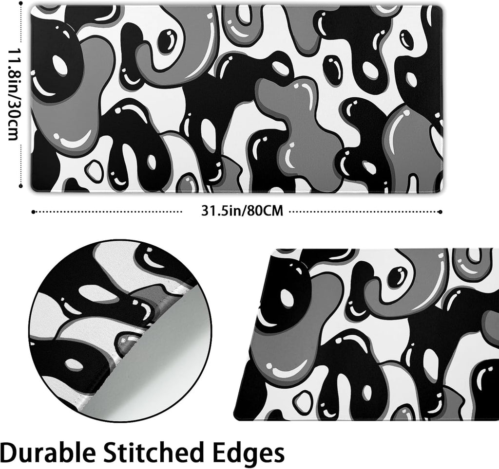 Black and White Mouse Pad 31.5”x11.8” Geometric Design Extended Large Mousepad Keyboard Mouse Mat Desk Pad Non-Slip Rubber Base Stitched Edge Large XXL Mousepad for Gaming Laptop Computer Desktop - Image 3